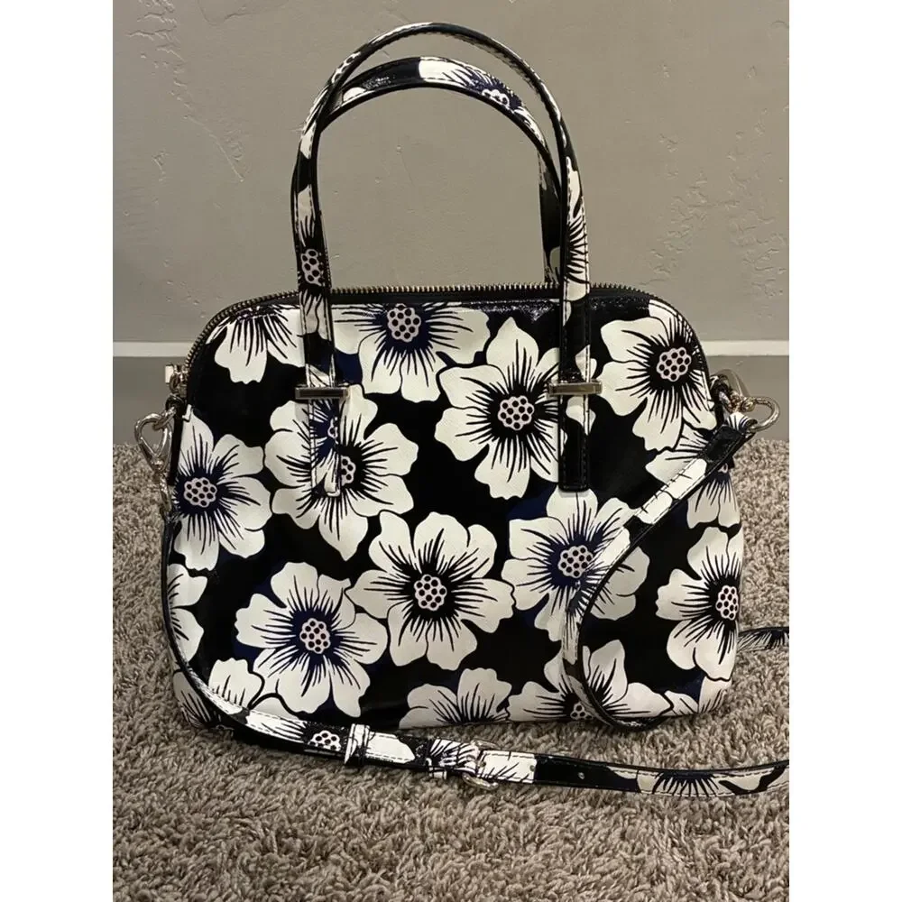 Kate Spade New York Cedar Street Floral Maise Satchel Bag Black and White 426